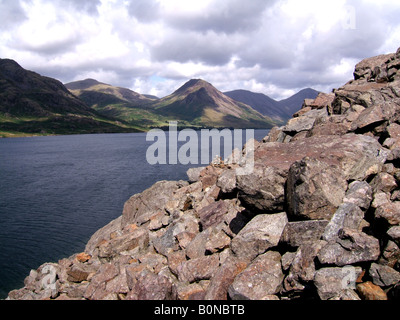 Wastwater lake with screes and mountains in background Lake District Cumbria England UK Stock Photo