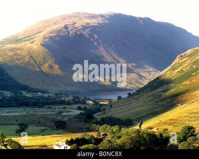 Wasdale, Lake District showing Wastwater Lake mountains and valley head in early morning light Cumbria England UK Stock Photo