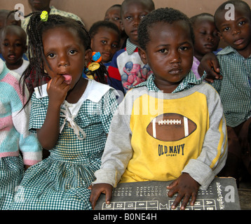 Pre school children at a day care centre in Akropong Akwapim, Eastern Region, Ghana Stock Photo