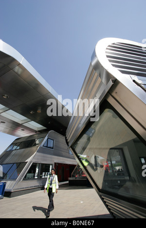 Vauxhall Cross bus station terminus with London transport official in fluorescent jacket Stock Photo