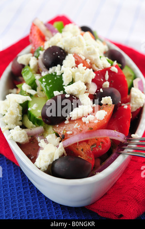 Greek salad with feta cheese and black kalamata olives Stock Photo