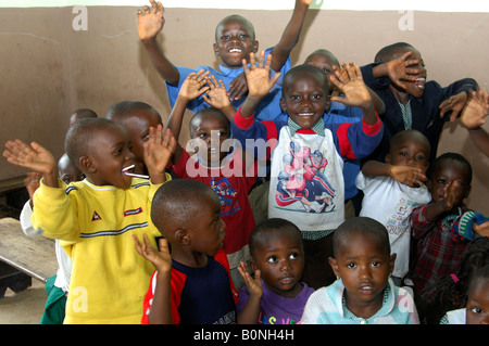 Rackety pre-school children in a day care centre in Akropong Akwapim, Eastern Region, Ghana Stock Photo