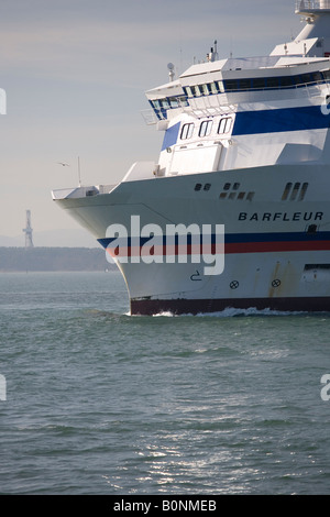 Cross channel ferry Barfleur leaves Poole for Cherbourg February 2008 Wytch Farm oil field in the background Stock Photo