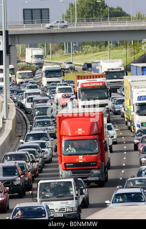 Royal Mail delivery truck slowed by traffic congestion on M25 motorway near London United Kingdom Stock Photo