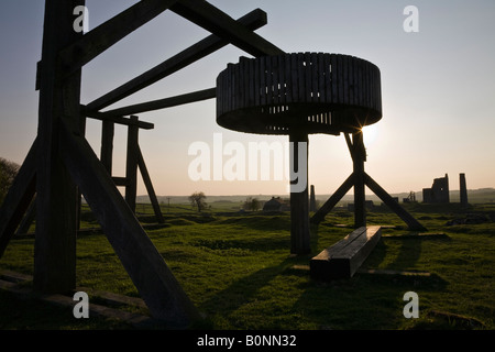 Replica horse gin at the Magpie Mine (ruined lead mine) near Sheldon in the Peak District National Park, Derbyshire, England Stock Photo