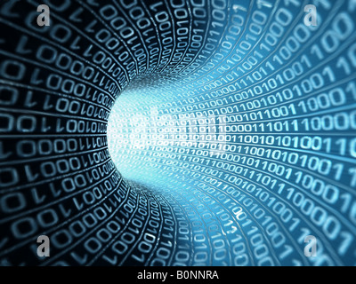 Digital binary code tunnel, glowing neon style, binary data background ...