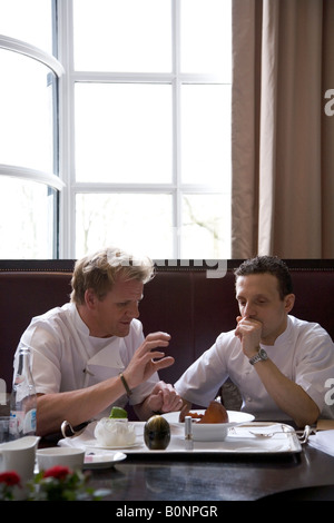 Preparations before the opening night of Gordon Ramsays new restaurant at the Trianon Palace Hotel in Versailles, France 2008 Stock Photo
