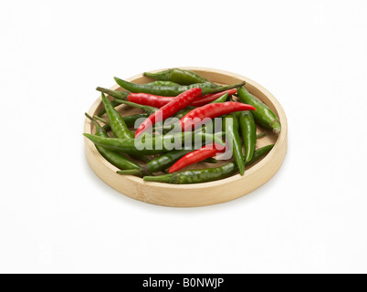 dish of red and green chillis Stock Photo
