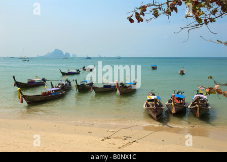 Tourist boats Ao Nang Beach Krabi Province Thailand Stock Photo