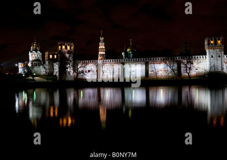 Night view of Novodevichy convent in Moscow Stock Photo