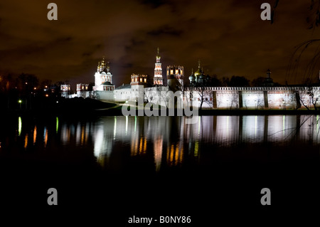 Night view of Novodevichy convent in Moscow Stock Photo