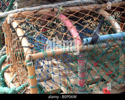 Details of colorful lobster pots in harbour, Scarborough, England. Stock Photo