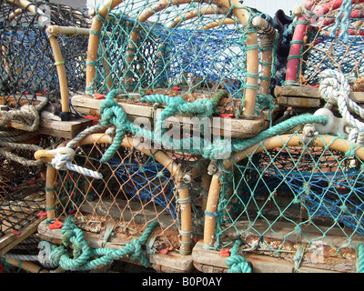 Details of colorful lobster pots in harbour, Scarborough, England. Stock Photo