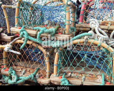 Details of colorful lobster pots in harbour, Scarborough, England. Stock Photo