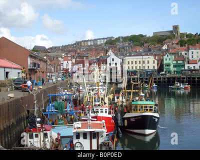 Fishing fleet moored in Scarborough harbor, North Yorkshire, England. Stock Photo