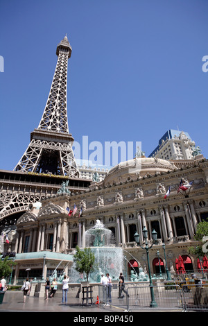 Paris hotel and casino, Las Vegas, Nevada. A half size replica of the eiffel tower seen from the strip. Stock Photo