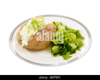 Jacket Potato with Cottage Cheese and Spring Onions Stock Photo
