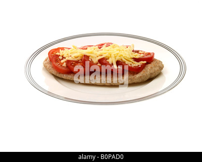 Wholemeal Pitta Bread Topped With Tomato and Cheese Stock Photo