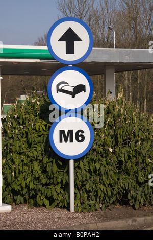Direction road sign at Hilton Park M6 North Bound (northbound) motorway service station. Stock Photo