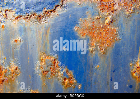 Close up of rusting blue metal sheet Stock Photo