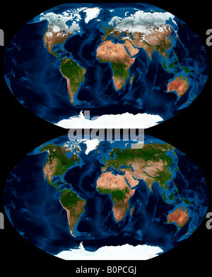 Worldwide seasonal changes in land ice coverage between January and July 2004 Stock Photo