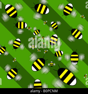Bumble Bees illustration on green background Stock Photo