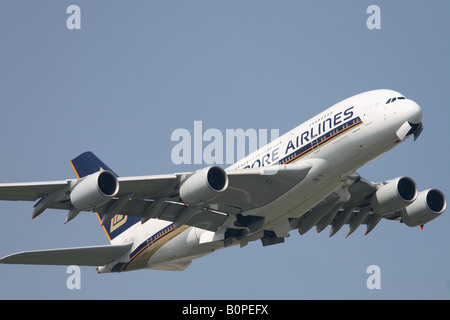 Airbus A380 Singapore Airlines double decker two tier super jumbo airliner taking off from London Heathrow