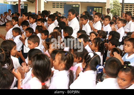 Latino boys and girls in school uniform in Panama City Stock Photo