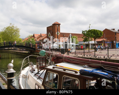River Witham and small iron bridge looking over City Square in Lincoln England UK Stock Photo