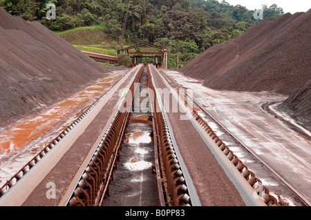 Conveyor belts are used to move iron ore on to trains at Carajas  Vale iron ore mine in the state of Para Stock Photo