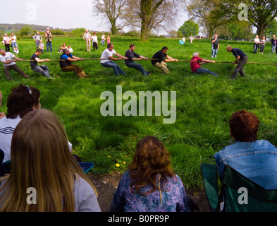 Tug of war competition in a Derbyshire village with spectators watching the team England UK Stock Photo