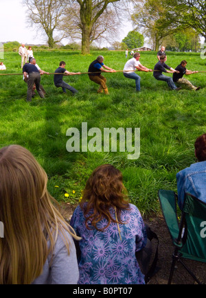 Tug of war competition in a Derbyshire village with spectators watching the team England UK Stock Photo