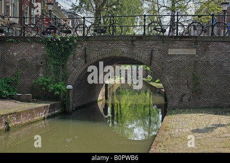 a bridge over the canal in the city center of Utrecht, Netherlands Stock Photo