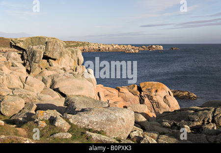 Southeast coast of St Agnes Isles of Scilly UK looking towards Hoe Point Gugh over Wingletang Bay Stock Photo