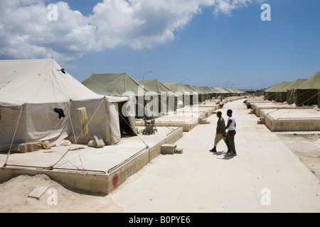 Illegal Immigrant Camp Hal Far tented village Malta Stock Photo