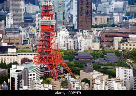 View of base of Tokyo Tower and surrounding buildings in central Tokyo 2008 Stock Photo