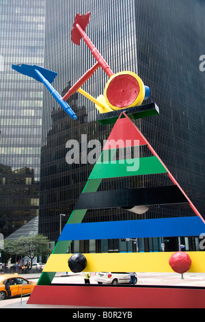 Public art sculpture named Personage and Birds by Joan Miro in front of the JP Morgan Chase Tower in downtown Houston Texas Stock Photo