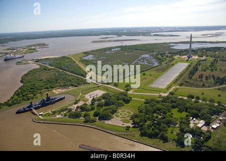 Aerial view of the San Jacinto Battleground State Historic Site along the Houston Ship Channel in Houston Texas Stock Photo