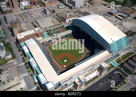 An aerial view of Minute Maid Park and the downtown skyline, Sunday, May  30, 2021, in Houston. The stadium is the home of the Houston Astros Stock  Photo - Alamy