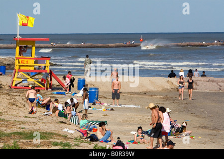 Galveston Beach on the Gulf of Mexico at Galveston Texas Stock Photo