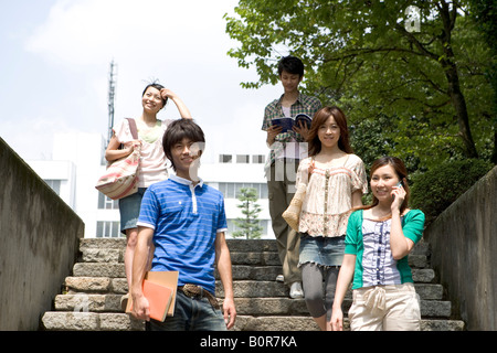 Students walking down stairs Stock Photo