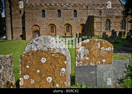 Headstones at All Saint's, Brixworth, Northamptonshire, a Saxon church built in the 7th Century Stock Photo