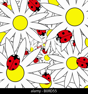 Ladybirds on flowers illustration Stock Photo