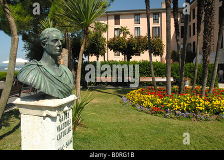 Bust of Roman Poet Catullus in Sirmione on Lake Garda in Northern Italy Stock Photo