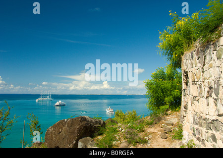 Boats in Marigot Bay from Fort St Louis Saint Martin French Protectorate Stock Photo