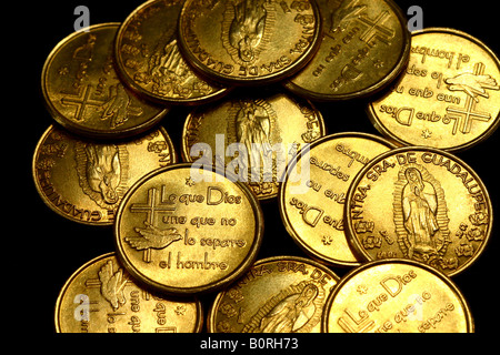 Mexican gold coins with Virgin Mary Guadalupe used for wedding rituals