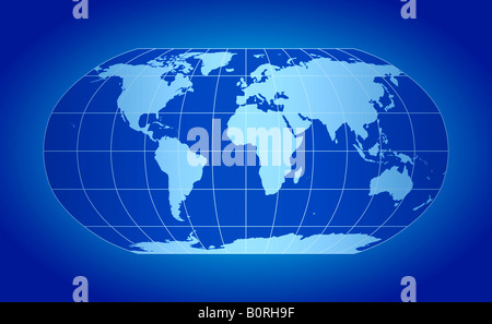 Blue world map projection Stock Photo - Alamy