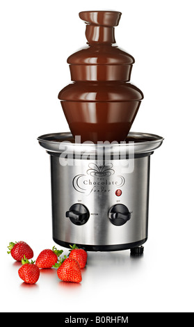 chocolate fondue fountain with strawberries Stock Photo