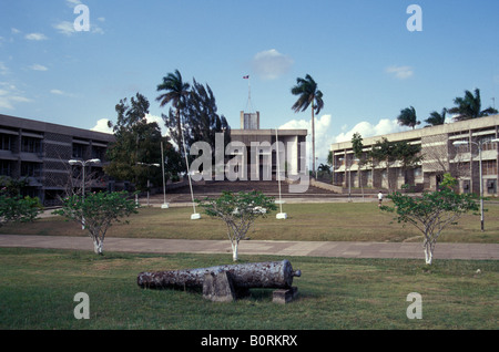 National Assembly and other government buildings on Independence Plaza in Belmopan, the capital city of Belize Stock Photo