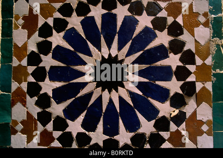 Morocco, Meknès, Mausoleum of Moulay Ismail, wall tiles close up Stock Photo